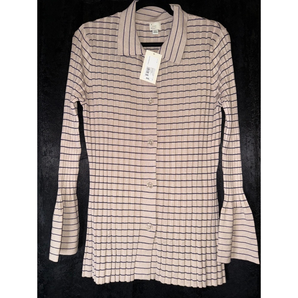 NWT A New Day Ribbed Striped Button Front Cardigan Sweater XXL Bell Sleeve